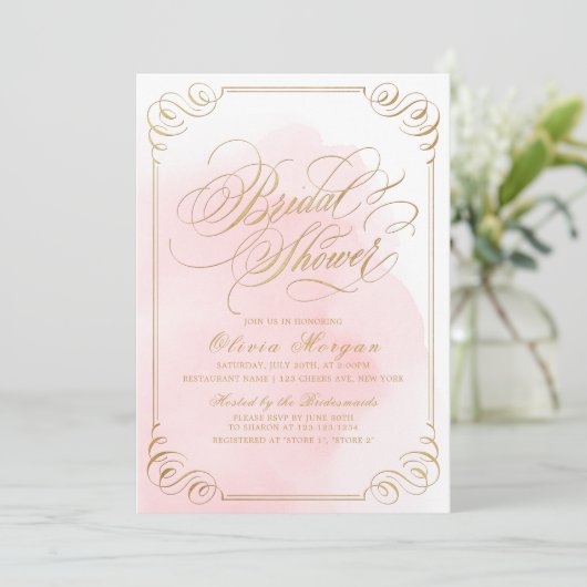 Blush goudelegant Vrijgezellenfeest voor kalligraf Kaart (Staand voorkant)