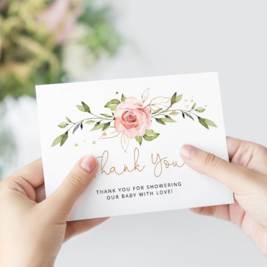 Blush gouden baby shower bedankt kaart