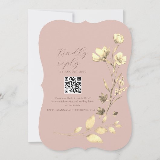 Blush gouden beugel Bloemen bruiloft Uitnodigen Kaart (Achterkant)