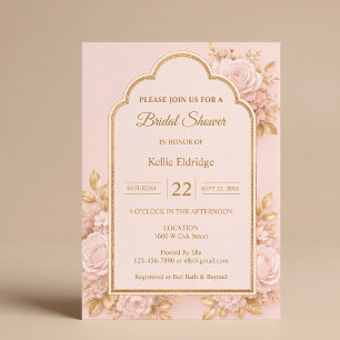 Blush & Gouden Bloem Bruiloftsborrel Kaart