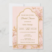 Blush & Gouden Bloem Bruiloftsborrel Kaart (Voorkant)