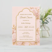 Blush & Gouden Bloem Bruiloftsborrel Kaart (Staand voorkant)