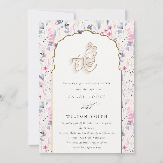 Blush gouden bloem Krishna Indiase koppels Douche Kaart (Voorkant)