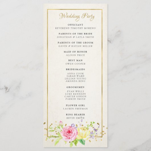 Blush Gouden Bloem Moderne Trouwceremonie Programm Programmakaart (Achterkant)