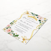 Blush Gouden Bloemen Dragonfly Scroll Quinceanera Folie Uitnodiging (Gedraaid)