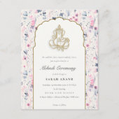 Blush Gouden Bloemen Ganesh Indiase bruiloft Mehnd Informatiekaartje (Voorkant)