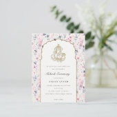 Blush Gouden Bloemen Ganesh Indiase bruiloft Mehnd Informatiekaartje (Staand voorkant)