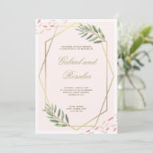Blush Gouden Bloemen Geometrische Bruiloft Kaart (Staand voorkant)