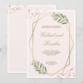 Blush Gouden Bloemen Geometrische Bruiloft Kaart (Voorkant / Achterkant)