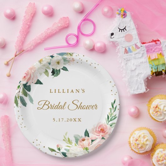 Blush gouden bloemenbrunch en bubbels papieren bordje (Feest)