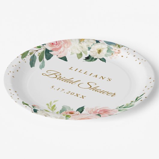 Blush gouden bloemenbrunch en bubbels papieren bordje (Gekanteld)