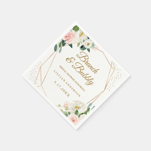 Blush gouden bloemenbrunch en bubbels servet (Hoek)