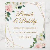 Blush gouden bloemenbrunch en bubbels wijn etiket (Enkel label)