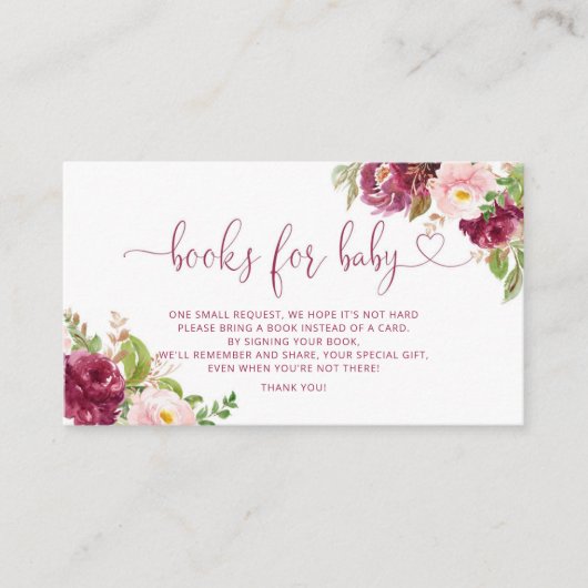 Blush gouden bordeaux bloemenboeken voor baby tick informatiekaartje