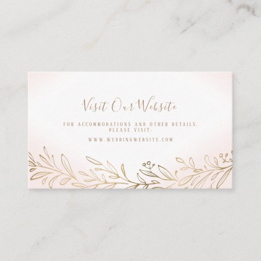 Blush gouden botanische bruiloft website Invoegen Plaatskaartje (Voorkant)