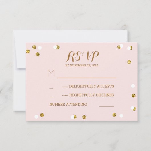 Blush gouden confetti elegante bruiloft RSVP kaart (Voorkant)