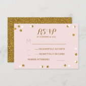 Blush gouden confetti elegante bruiloft RSVP kaart (Voorkant / Achterkant)