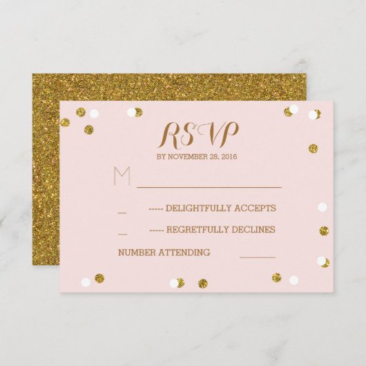 Blush gouden confetti elegante bruiloft RSVP kaart (Voorkant / Achterkant)
