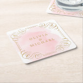 Blush gouden elegant bloeiende stellen kartonnen onderzetters (Schuin)