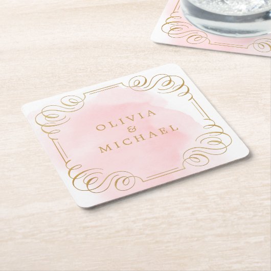 Blush gouden elegant bloeiende stellen kartonnen onderzetters (Schuin)