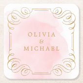 Blush gouden elegant bloeiende stellen kartonnen onderzetters (Voorkant)