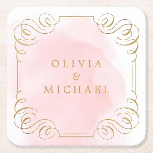 Blush gouden elegant bloeiende stellen kartonnen onderzetters (Voorkant)