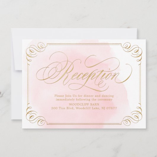 Blush gouden elegante calligrafie receptie kaart (Voorkant)