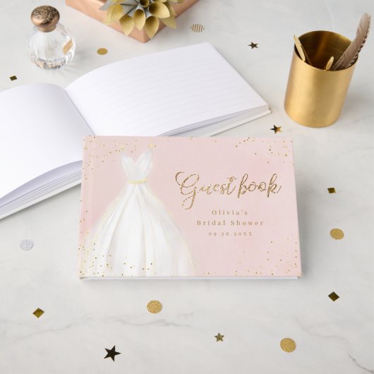 Blush Gouden Glitter Elegante Jurk Bruidsjurk Show Gastenboek (Voorkant open)