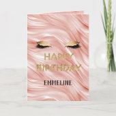 Blush Gouden Glitter Wimpers Verjaardag Kaart (Voorkant)