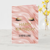 Blush Gouden Glitter Wimpers Verjaardag Kaart (Gele Bloem)