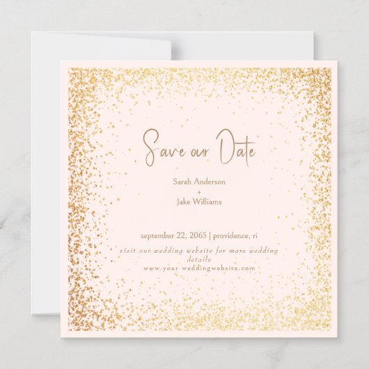 Blush & Gouden Huwelijk sparen Onze Datum Magnetische Uitnodiging (Voorkant)