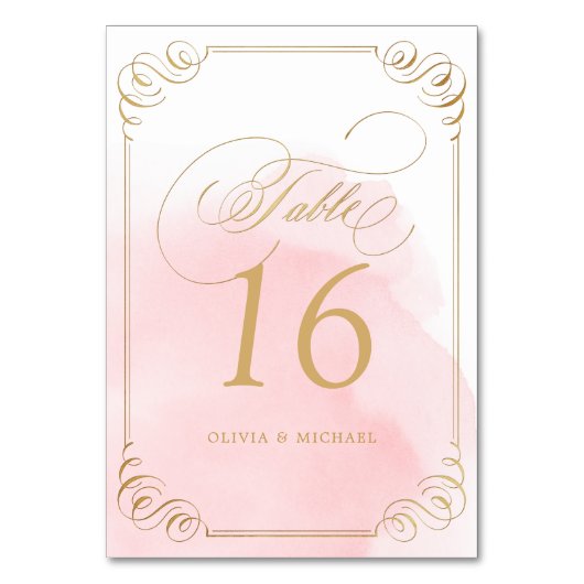 Blush gouden kalligrafie trouwtafel nummer kaart (Achterkant)