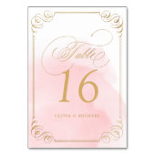 Blush gouden kalligrafie trouwtafel nummer kaart (Voorkant)