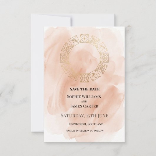 Blush Gouden Krans Trouwdag Save The Date (Voorkant)