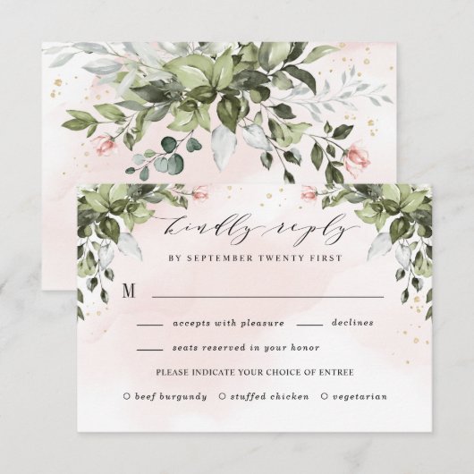 Blush Gouden Maaltijd Keuze Groen Stoffig Blauw Br RSVP Kaartje (Voorkant / Achterkant)