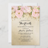 Blush Gouden Roze Bloemen 30e Verjaardag Kaart (Voorkant)