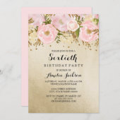  Blush Gouden Roze Bloemen 60e Verjaardag Kaart (Voorkant / Achterkant)