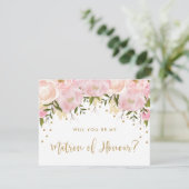 Blush gouden roze bloemen zijn mijn matron van eer kaart (Staand voorkant)