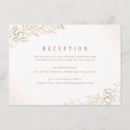 Blush gouden vergulde botanische bruiloft receptie informatiekaartje