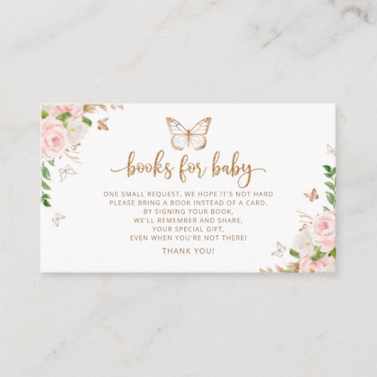 Blush gouden vlinderboeken voor baby-kaartenruimte informatiekaartje (Voorkant)