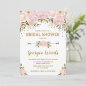 Blush gouden Vrijgezellenfeest Waterverf pioenen Kaart (Staand voorkant)