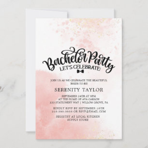 Blush & Gouden Waterverf Bachelorette Feest  Kaart