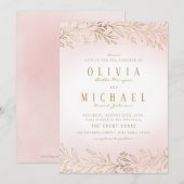 Blush goudgelige botanische elegante bruiloft kaart (Voorkant / Achterkant)
