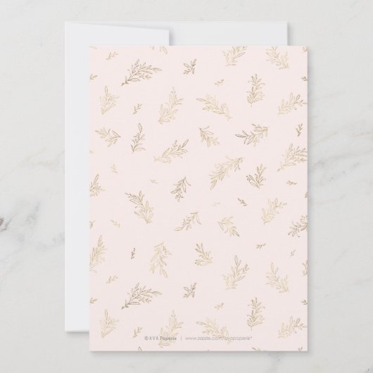 Blush goudgelige botanische elegante bruiloft kaart (Achterkant)