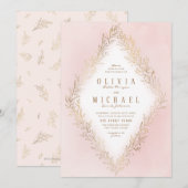 Blush goudgelige botanische elegante bruiloft kaart (Voorkant / Achterkant)