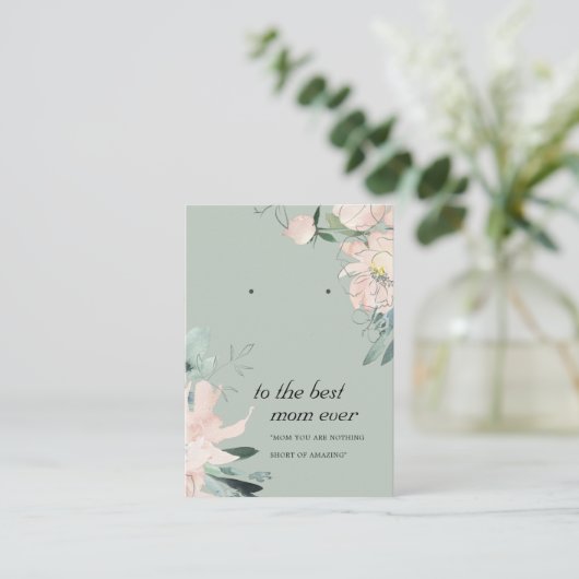 BLUSH GRAY FLORAL MOM GIFT EARRING DISPLAY CARD PLAATSKAARTJE (Staand voorkant)