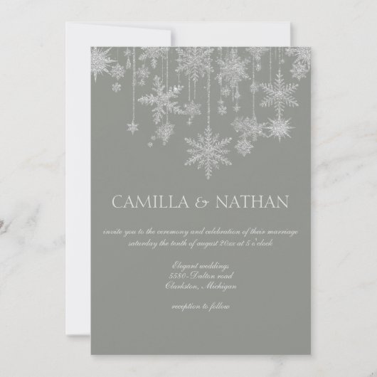 Blush gray silver snowflake wonderland Wedding Kaart (Voorkant)
