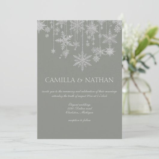 Blush gray silver snowflake wonderland Wedding Kaart (Staand voorkant)