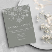 Blush gray silver snowflake wonderland Wedding Kaart