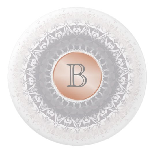 Blush Gray White Rose Gold Mandala Monogram Keramische Knop (Voorkant)